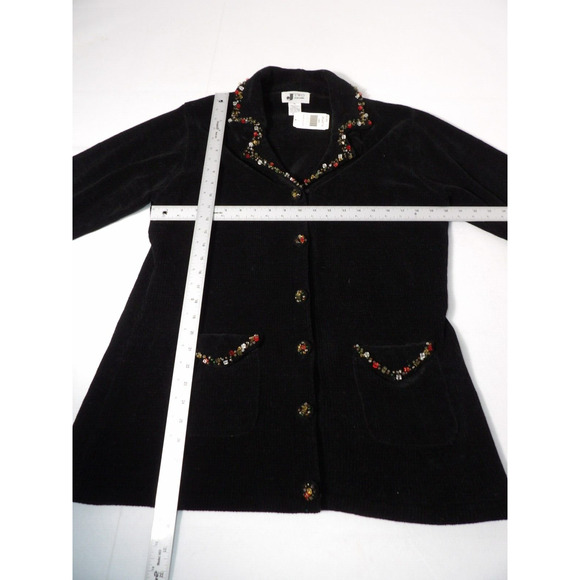 J Two New York Cardigan Sweater Chenille Sweater XL Black Beaded Artsy NWT Matur - Picture 8 of 16